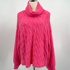 Love at first find pink cableknit sweater M BoxR oversized turtleneck 90s Y2K